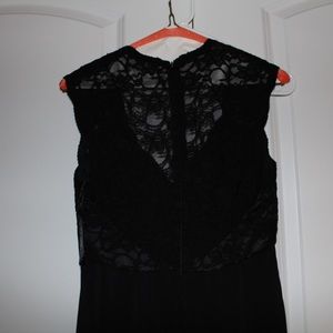 V neck lace detail floor length gown